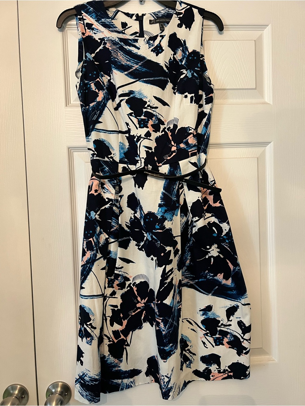 Adrianna Papell Navy, Blush & Cream Floral Fit-and-Flare Dress